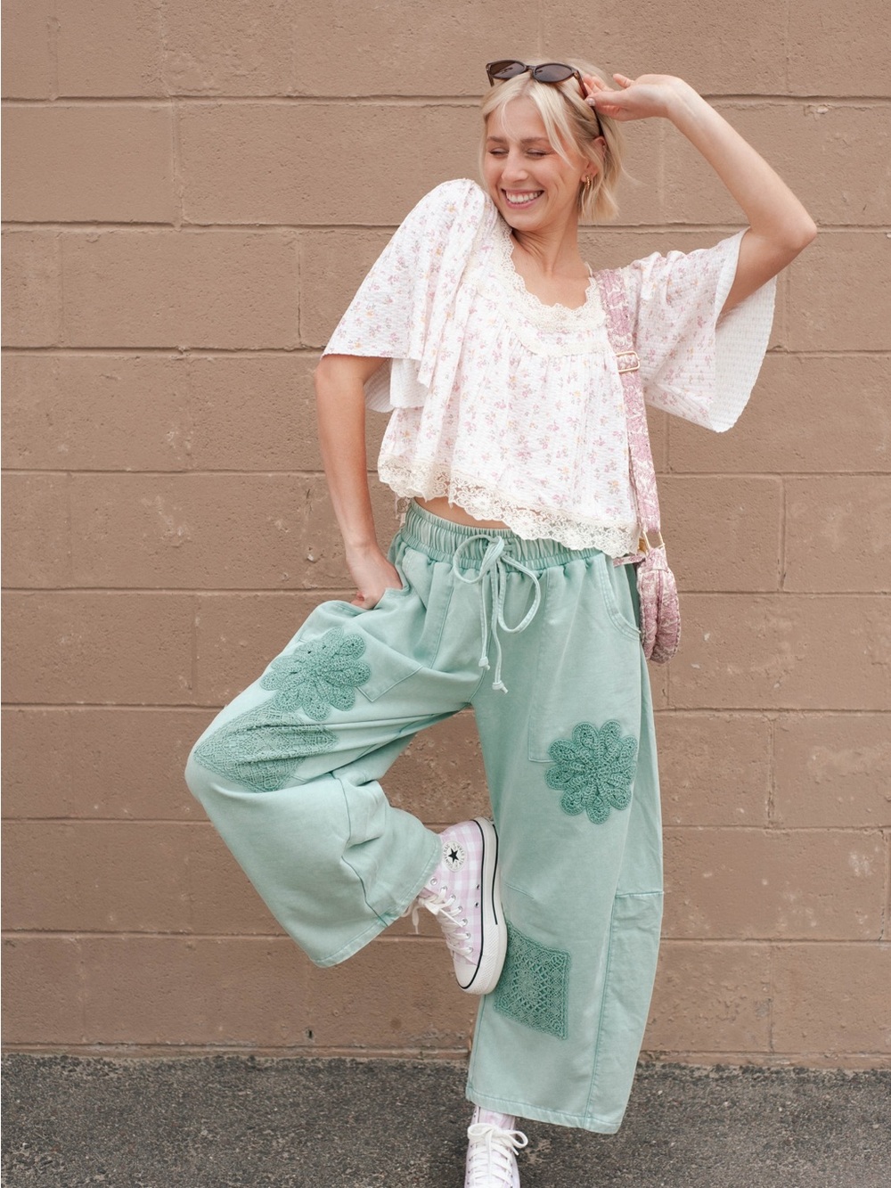 Mittoshop Sage Green Embroidered joggers
